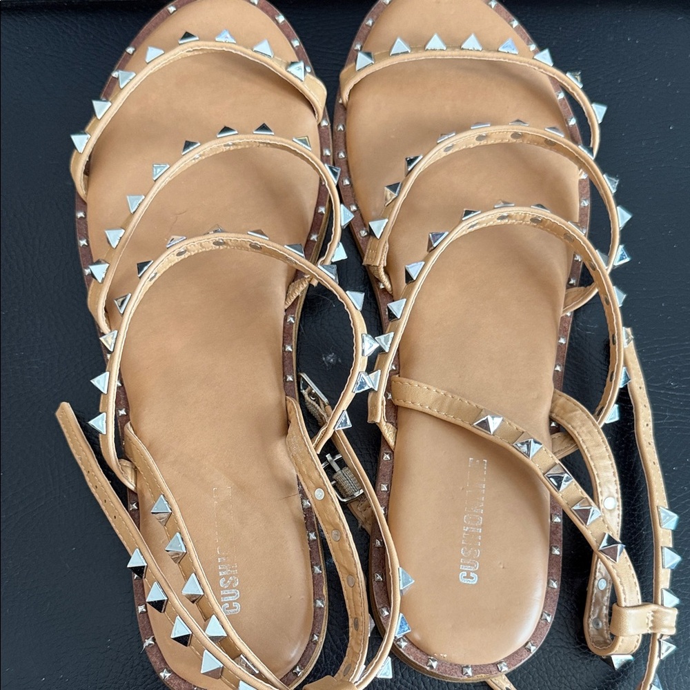 Studded Tan Sandals with Silver Accents